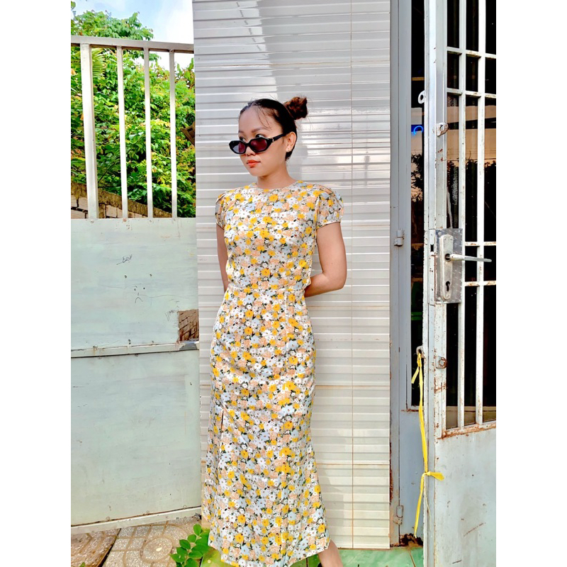 Đầm maaxi hoa cutout hở lưng xẻ tà - TK964