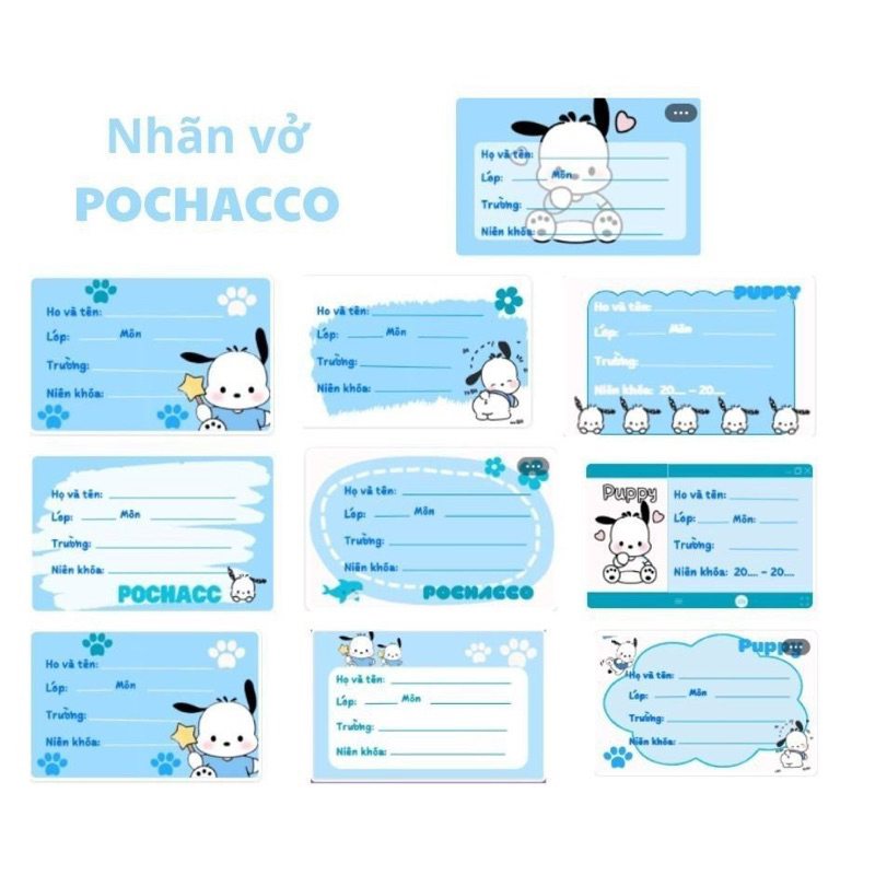 SET 20 NHÃN VỞ BÓC DÁN GẤU DÂU, POCHACCO