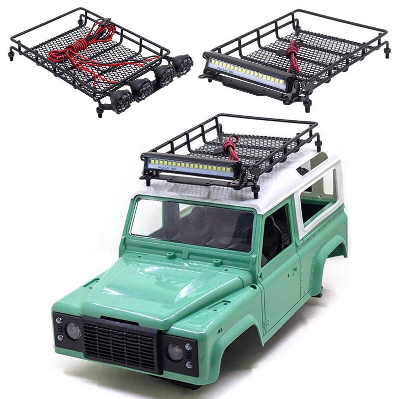 Giá đỡ hành lý có đèn LED kim loại cho Mangrove 1:12 cho xe leo núi địa hình 4WD D90 - nóc hành lý xe RC mô hình