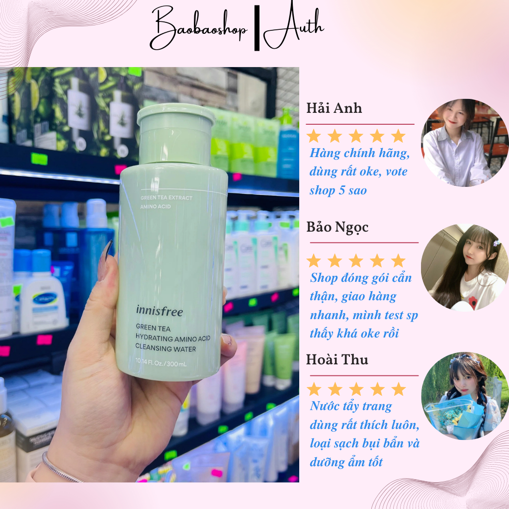 Nước tẩy trang dưỡng ẩm Innisfree Green Tea Hydrating Amino Acid Cleansing Water 300 mL: Sạch sâu và dưỡng ẩm tự nhiên