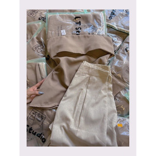 Set áo ống nâu tà xéo + quần suông