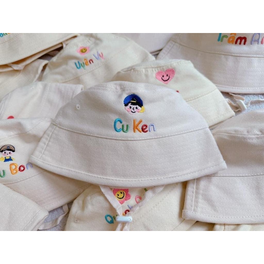 Mũ bucket THÊU TÊN theo yêu cầu style hàn quốc đáng yêu cho bé