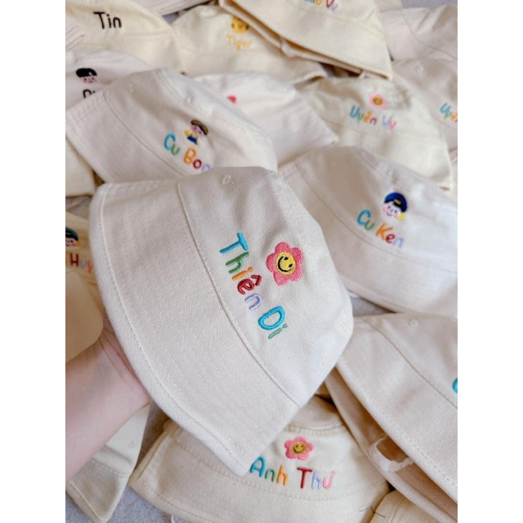 Mũ bucket THÊU TÊN theo yêu cầu style hàn quốc đáng yêu cho bé