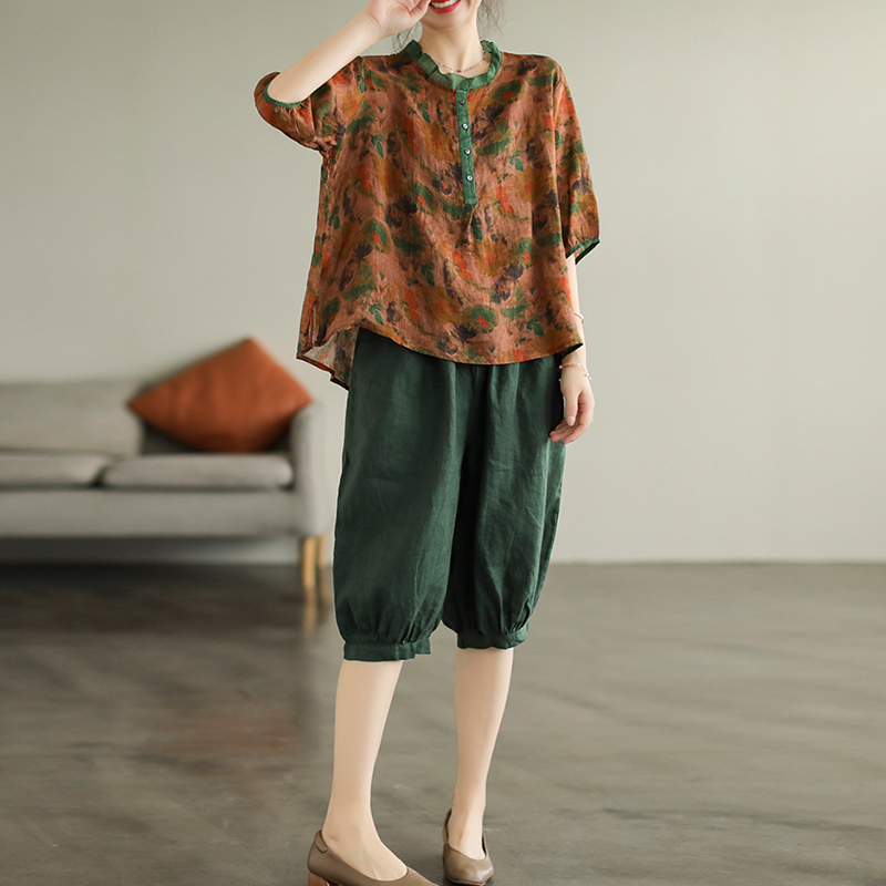 Quần sooc linen KAMAKA lưng thun dây rút ống túm xếp ly - NU7411