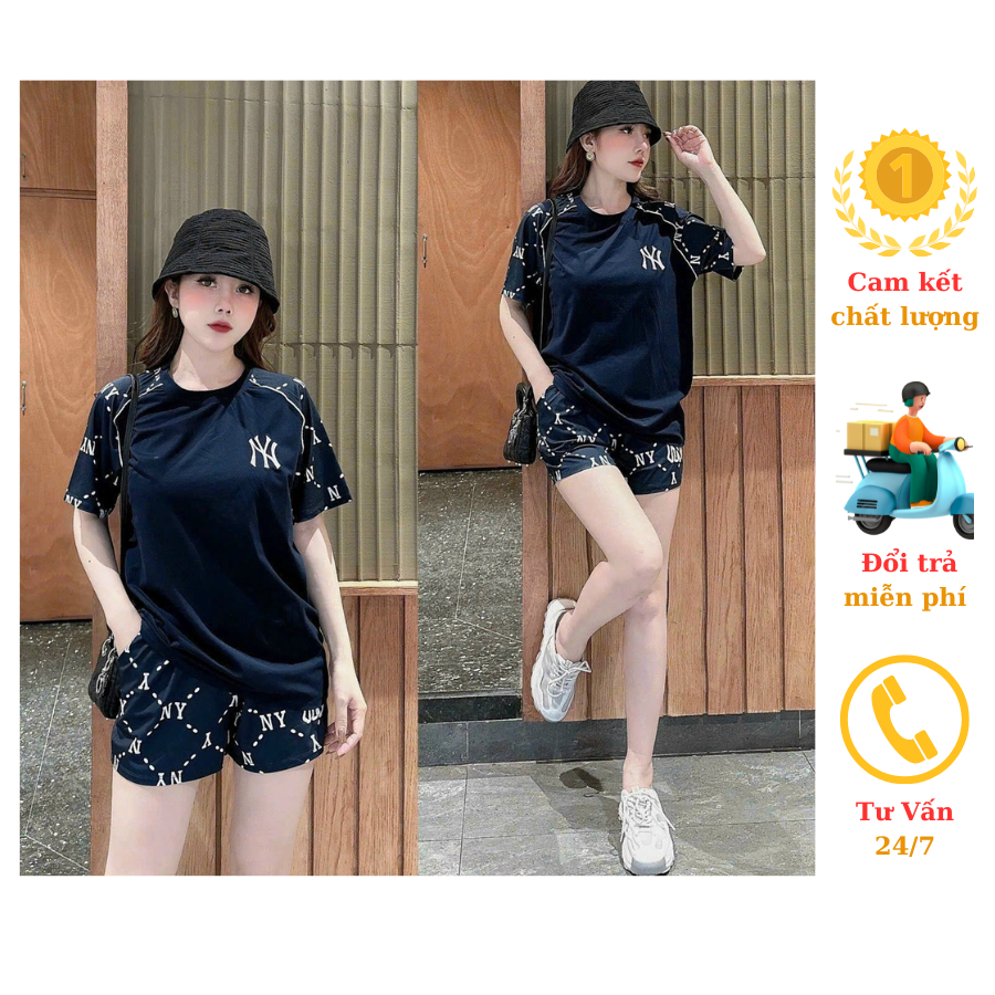 Bộ đồ áo thun xanh đen cotton 100% thêu Chữ N.Y trẻ trung cá tính