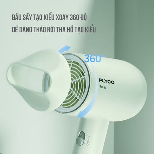 [Tặng Khẩu Trang] Máy Sấy Tóc 2 Chiều Nóng Mát Flyco FH1622VN (1800W) Chế Độ Sấy Lạnh Bảo Vệ Tóc - Hàng Chính Hãng