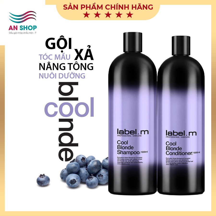 Dầu gội xả tím khử vàng, nâng tông màu,combo cho tóc bạch kim, light, tẩy nhuộm, rụng Label.m Cool Blonde 1000ml