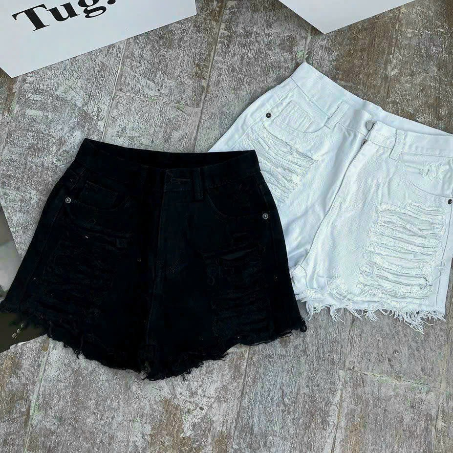 Quần đùi kaki tua rua, quần shorts kaki nữ tua rua, Quần short kaki lưng cao rách lai tua tua trắng 