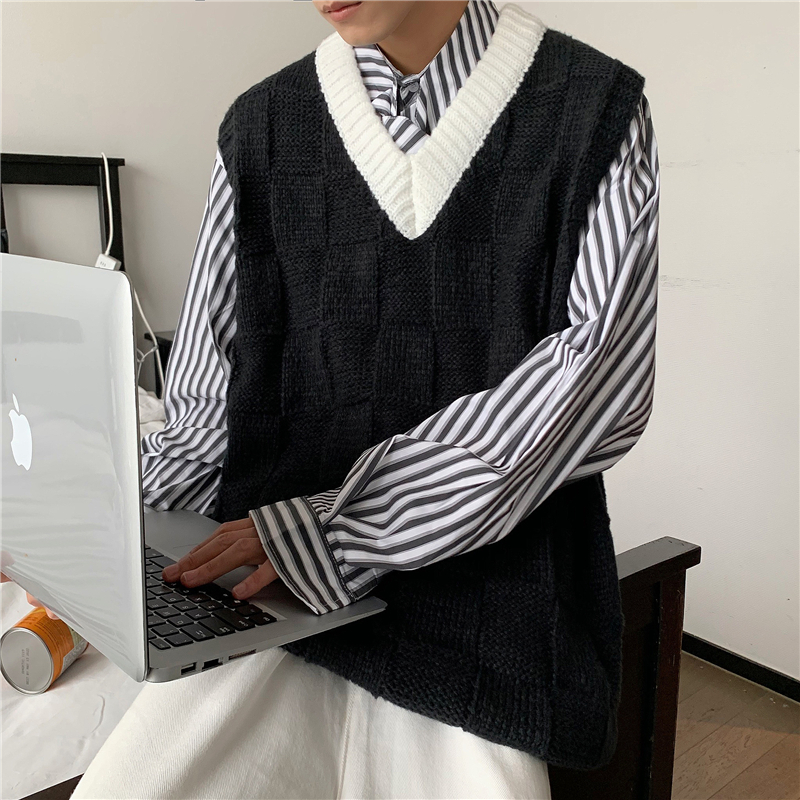 Áo len gile nam nữ unisex caro dập nổi form rộng cổ V dạng vest, áo gile len unisex ullzang thời trang hàn quốc 2267
