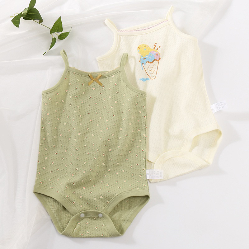 Set 2 bộ body sát lách, bodysuit dành cho bé gái chất liệu cotton thoáng mát an toàn cho bé