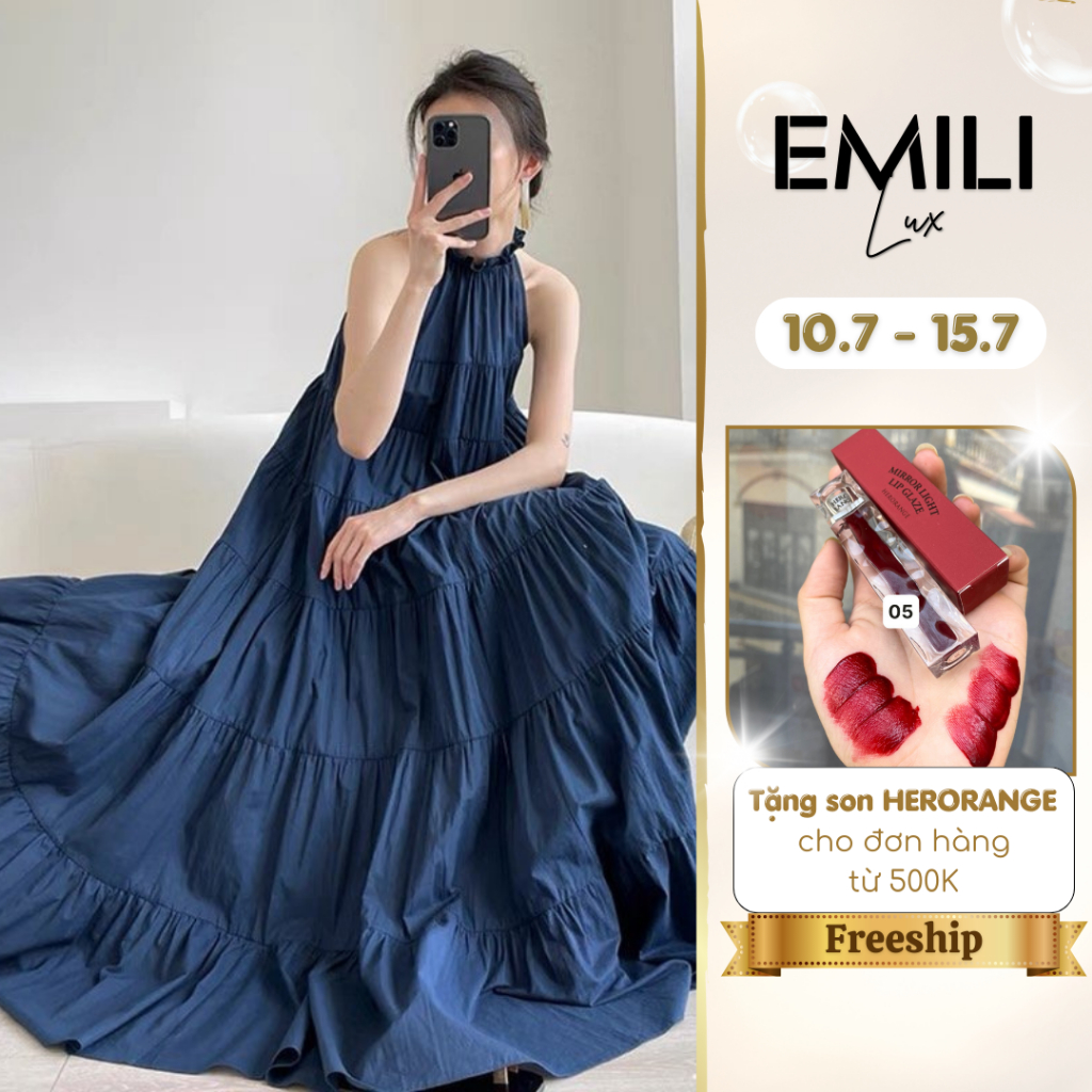 Đầm váy dài Emili dáng xuông cổ yếm chất thô hàn [V26]