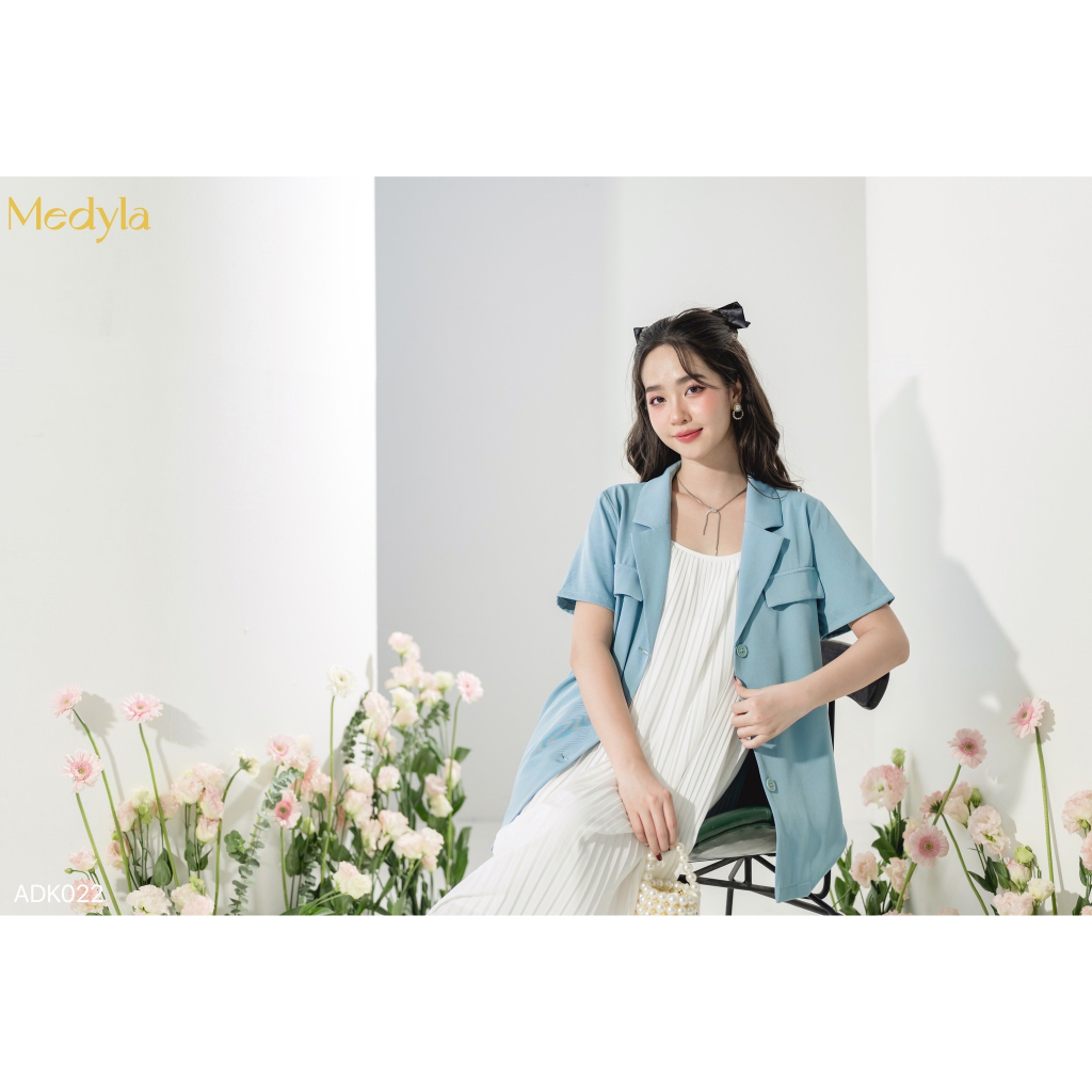 MEDYLA - Set blazer công sở mặc kèm với đầm bầu 2 dây xếp ly cho bầu mặc đi làm sang trọng - ADK022