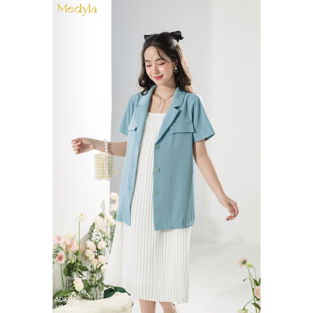 MEDYLA - Set blazer công sở mặc kèm với đầm bầu 2 dây xếp ly cho bầu mặc đi làm sang trọng - ADK022