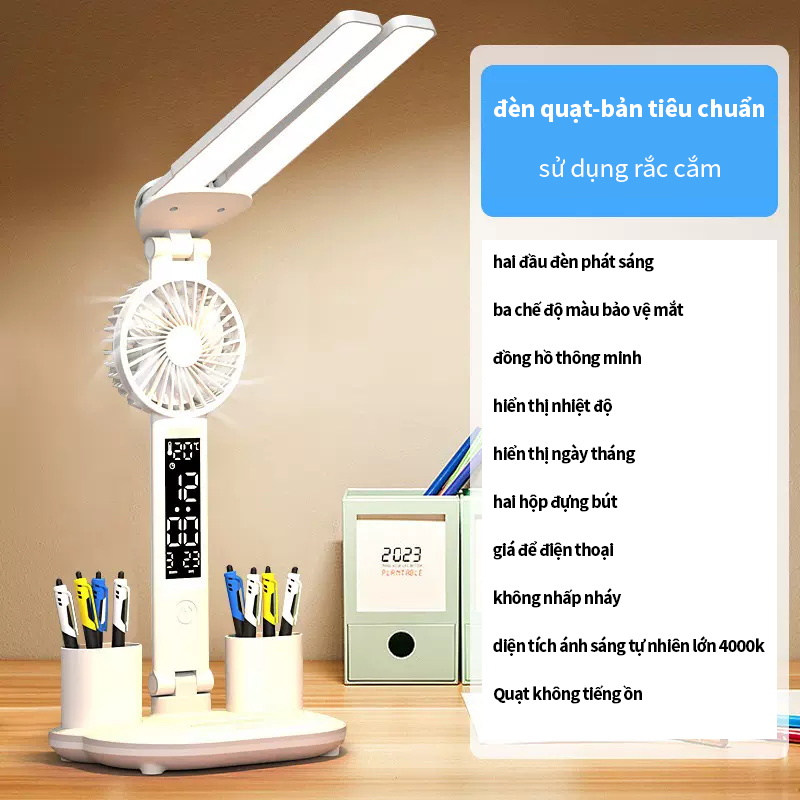 Đèn Học Để Bàn CÓ QUẠT,3200mAh  3 Màu Ánh Sáng Bàn Kèm Giá Đỡ Bút,Đèn Đọc Sách Để cho học sinh LED Để Bàn Đa