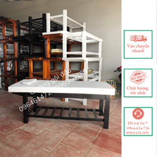 Giường massage spa chân gỗ, giường massage, giường xoa bóp bấm huyệt, màu trắng