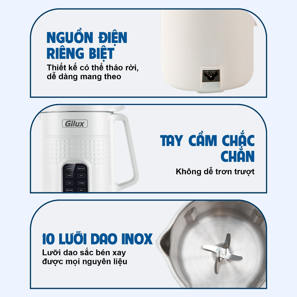 Máy làm sữa hạt mini Gilux GLN79 - Xay nấu đa năng 10 chế độ tự động  - Bảo hành 12 tháng