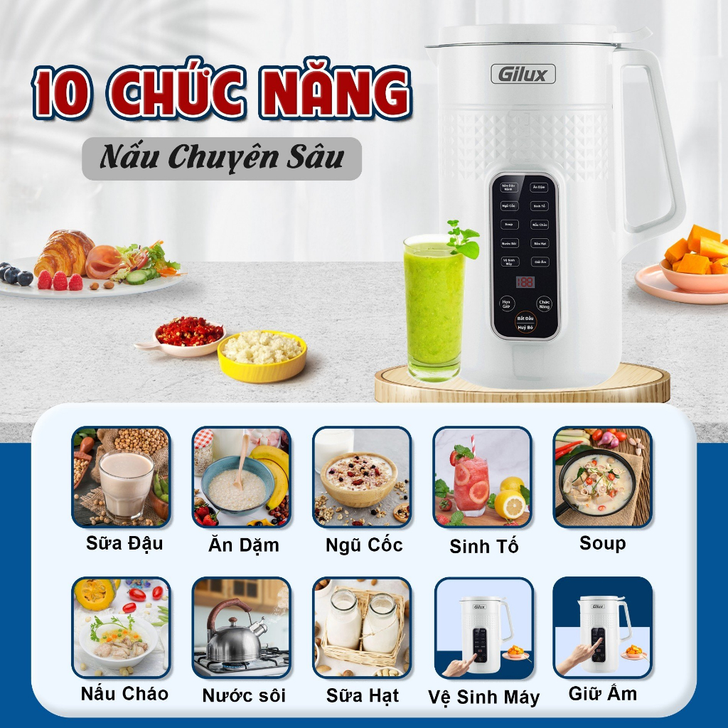Máy làm sữa hạt mini Gilux GLN79 - Xay nấu đa năng 10 chế độ tự động  - Bảo hành 12 tháng