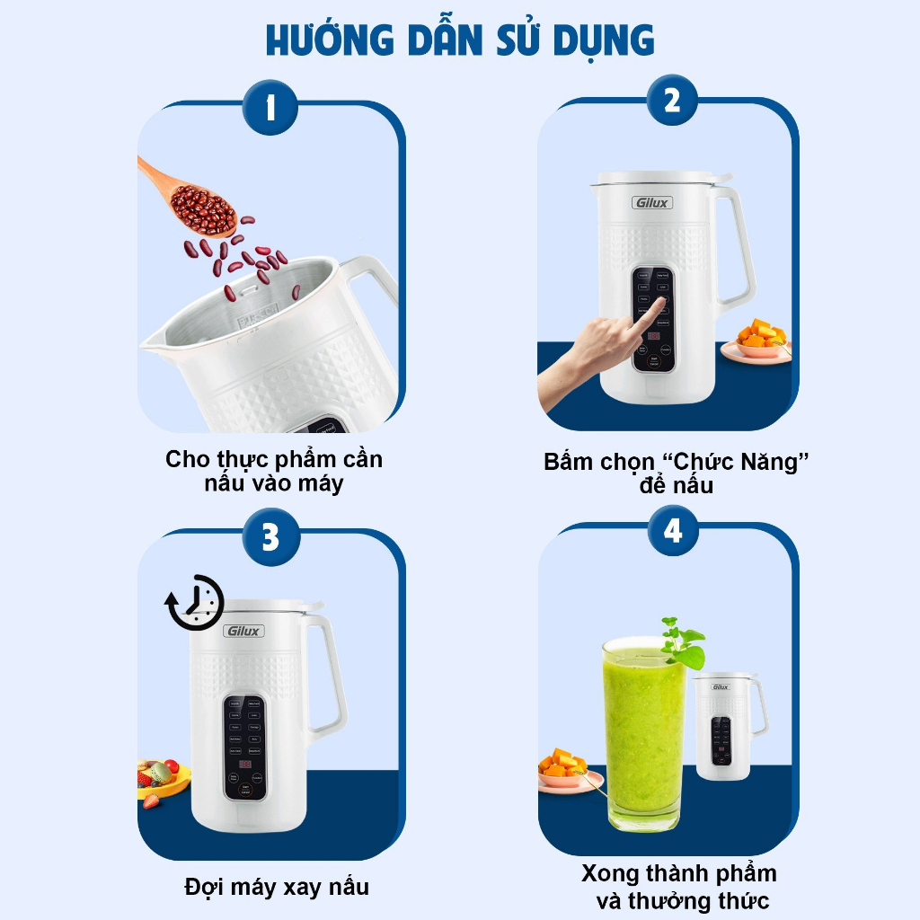 Máy làm sữa hạt mini Gilux GLN79 - Xay nấu đa năng 10 chế độ tự động  - Bảo hành 12 tháng