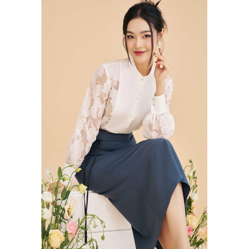 Áo sơ mi tơ sống hoa phối Kimmy_New Day
