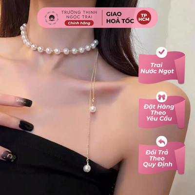 Vòng Cổ Choker Dây Chuyền Hạt Trai Dây Rút Size 8ly NTTT65 - Ngọc Trai Trường Thịnh