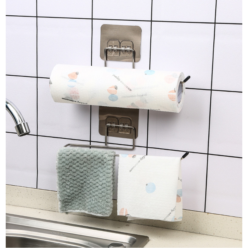 Móc dán tường treo cuộn giấy vệ sinh nhà tắm, móc inox treo cuộn khăn giấy lau bếp, treo khăn mặt, khăn tắm