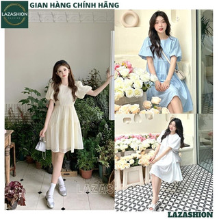 Váy babydoll tay bồng dáng suông chất đũi nhăn siêu mát điệu đà, Đầm nữ nhiều màu siêu đẹp phong cách Hàn Quốc - LAZA