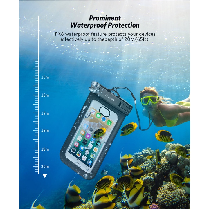 Túi đựng điện thoại chống nước UGREEN 50919 LP186 tiêu chuẩn IPX 8, độ sâu 20m