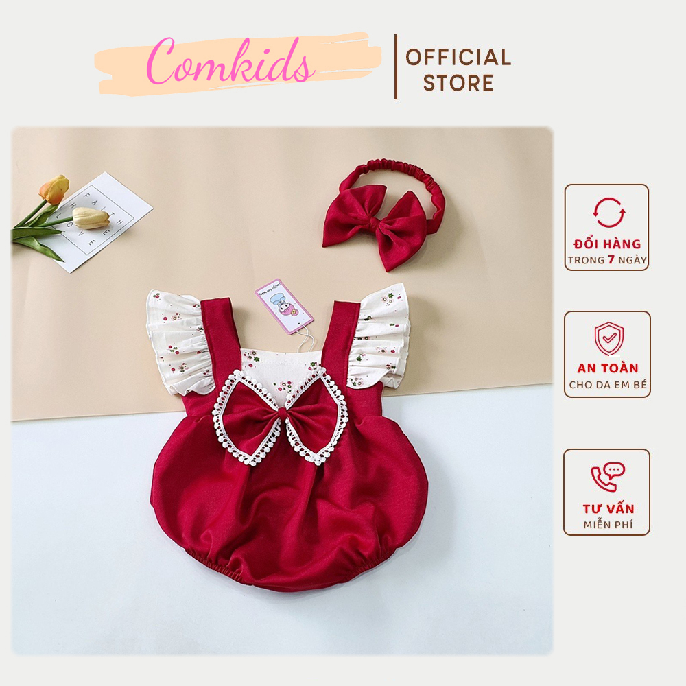 Bodysuit, Body Cánh Tiên Phối Nơ Đỏ Tặng Kèm Tuban Cho Bé Gái Từ 3kg Đến 13kg, Đầy Tháng, Thôi Nôi, Dự Tiệc