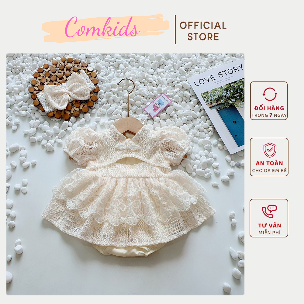 Bodysuit Cổ Tàu Ren Công Chúa Cho Bé Gái Từ 3 đến 13kg, Sét Đồ Sơ Sinh, Đầm Thôi Nôi, Đầy Tháng,Dịp Dự Tiệc