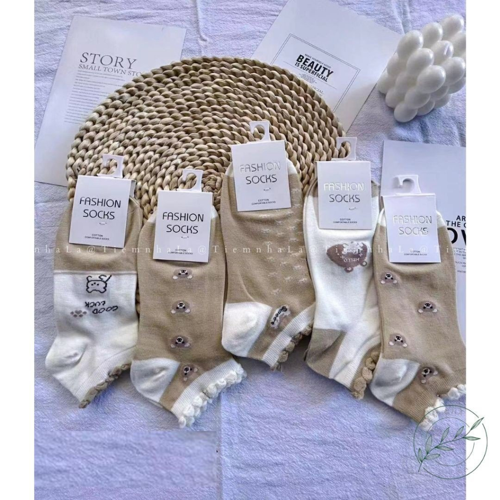 Set tất nữ cổ bo hình gấu/ tất trà sữa Vớ Unisex thời trang hàng loại đẹp. Tất cả đều là ảnh tự chụp