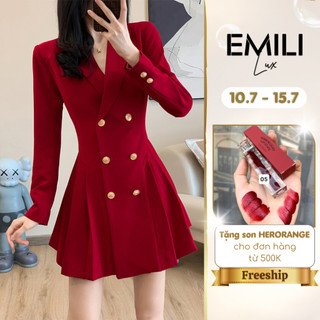 Váy ngắn cổ vest Emili dáng ôm cổ v chất kaki chéo phong cách Hàn Quốc 