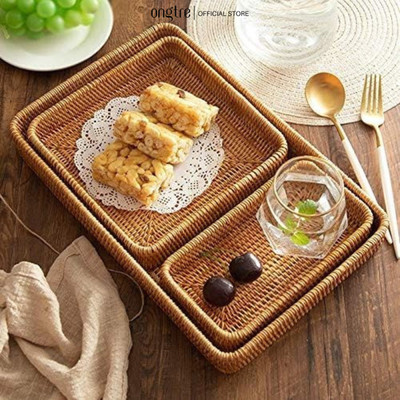 Khay Mây Đan Chữ Nhật ONGTRE, Khay Phục Vụ, Đựng Trà Bánh, Đồ Ăn, Chụp Ảnh Sản Phẩm, Nhà Hàng, Khách Sạn, Resort
