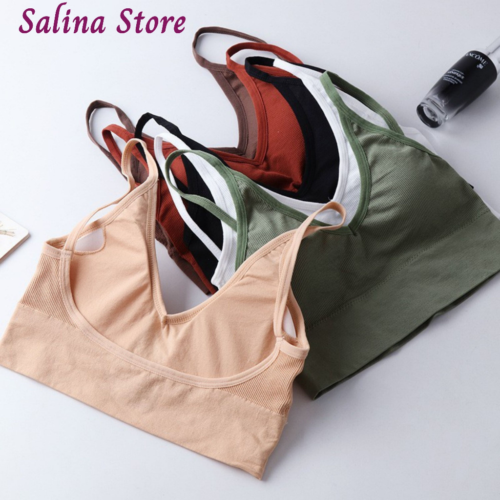 Áo Bra nữ gân tăm khoét lung chữ U 0324. Bra nữ phong cách thể thao cotton mút mỏng SALINA STORE