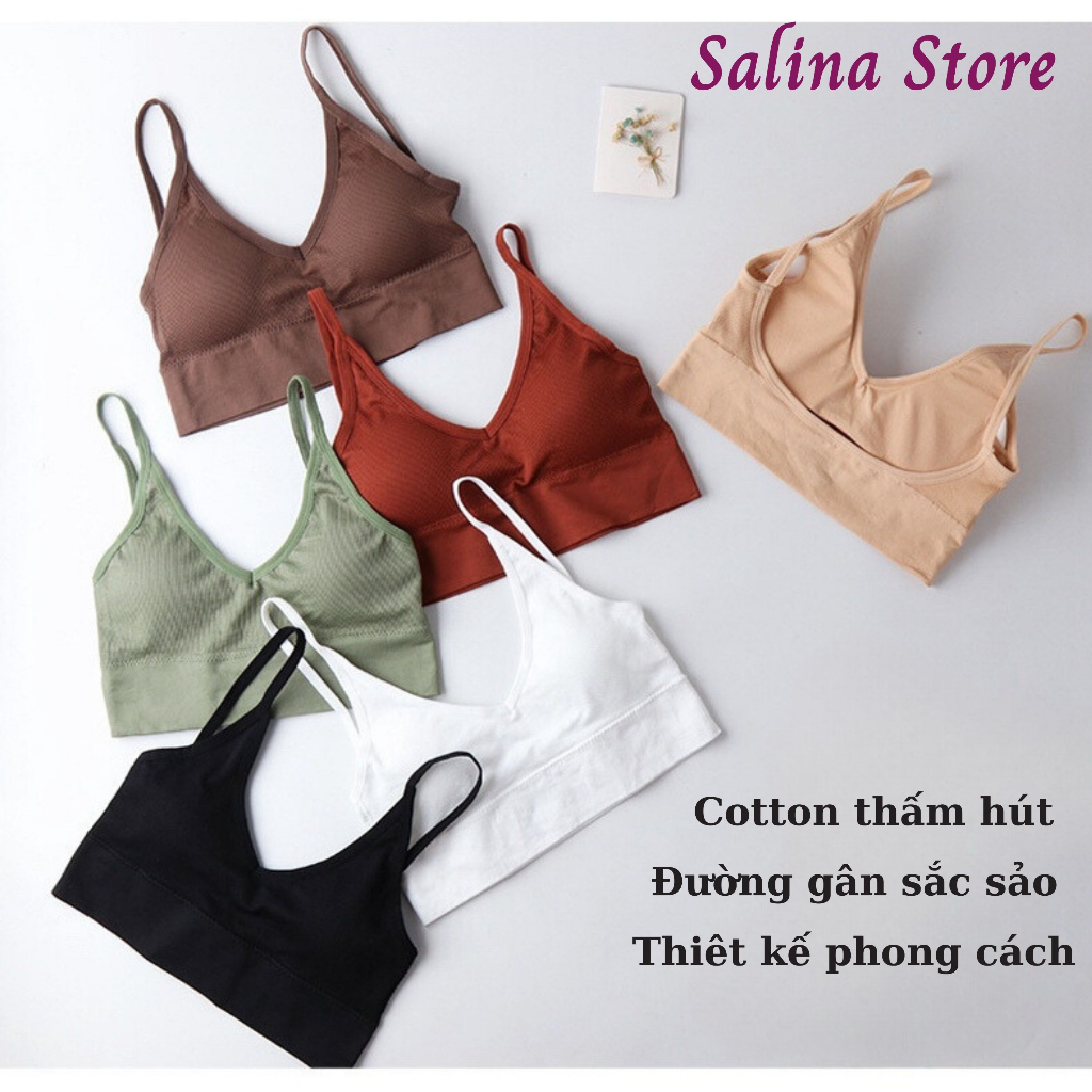 Áo Bra nữ gân tăm khoét lung chữ U 0324. Bra nữ phong cách thể thao cotton mút mỏng SALINA STORE