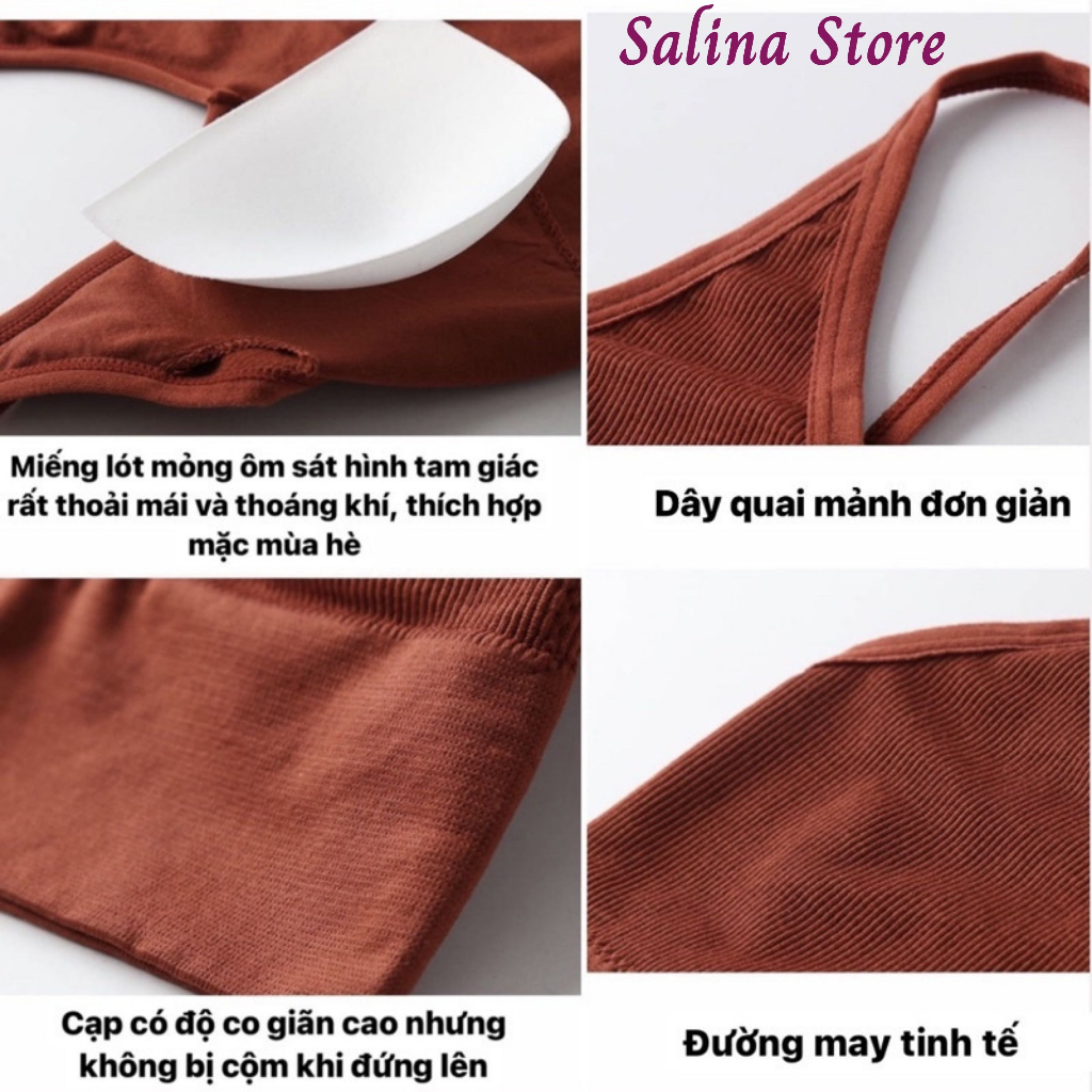 Áo Bra nữ gân tăm khoét lung chữ U 0324. Bra nữ phong cách thể thao cotton mút mỏng SALINA STORE