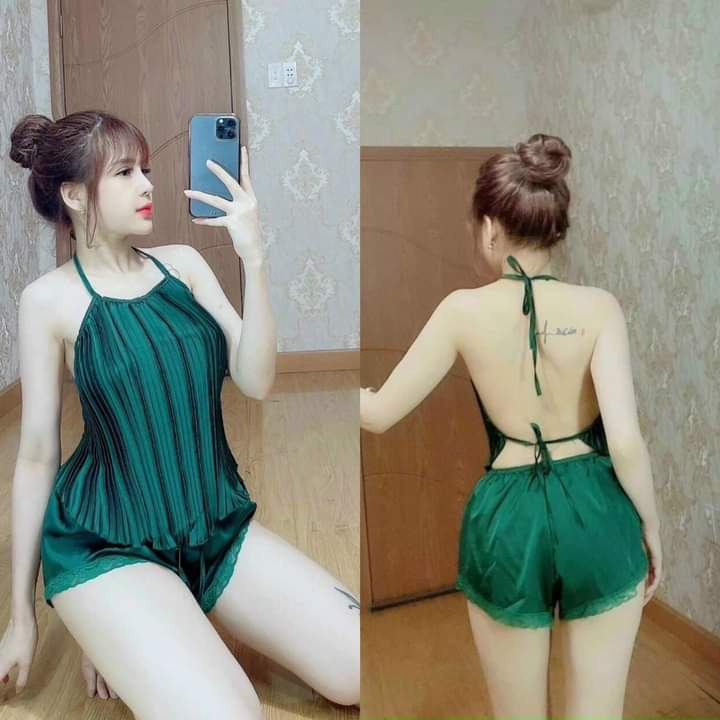 Sét đồ ngủ gợi cảm yếm ngủ dập ly chất liệu phi lụa size từ 40 đến 71kg