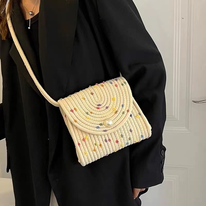 Túi đeo chéo đan mây phong cách retro kiểu vintage thời trang cho nữ 20 × 6,5 × 16cm