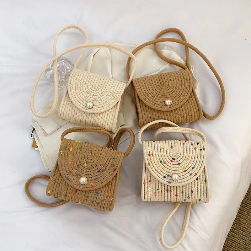 Túi đeo chéo đan mây phong cách retro kiểu vintage thời trang cho nữ 20 × 6,5 × 16cm