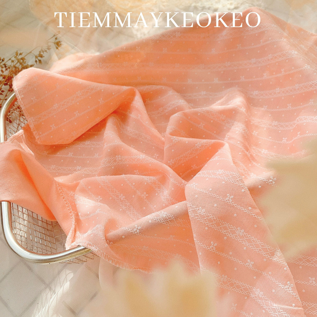 Khăn vải bandana turban TIEMMAYKEOKEO khăn mùa hè đi biển tone hồng pastel hoa nhí mềm mại vintage thời trang nữ 50x50cm