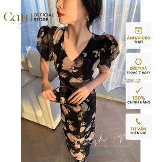 Đầm hoa voan 2 màu thiết kế sang chảnh bồng bềnh 1325