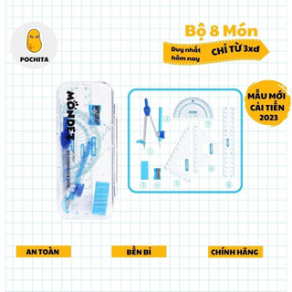 Bộ compa, hồng, xanh da trời, gồm 8 dụng cụ/bộ dành cho bé, học sinh, sinh viên, văn phòng phẩm - m17031