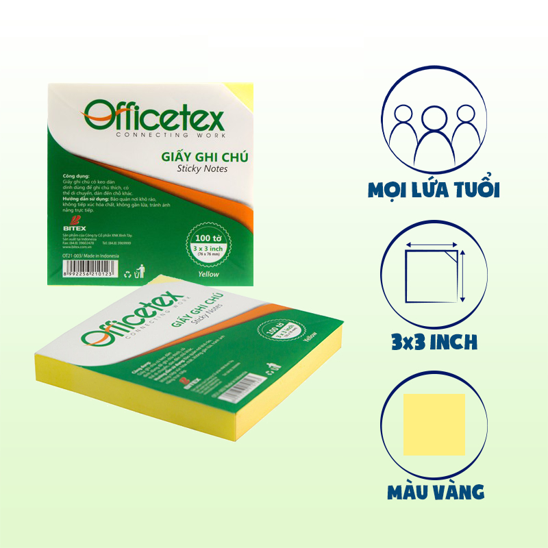 [GIÁ RẺ] Giấy nhớ Officetex 3x3 OT21-003 màu vàng (76x76mm)