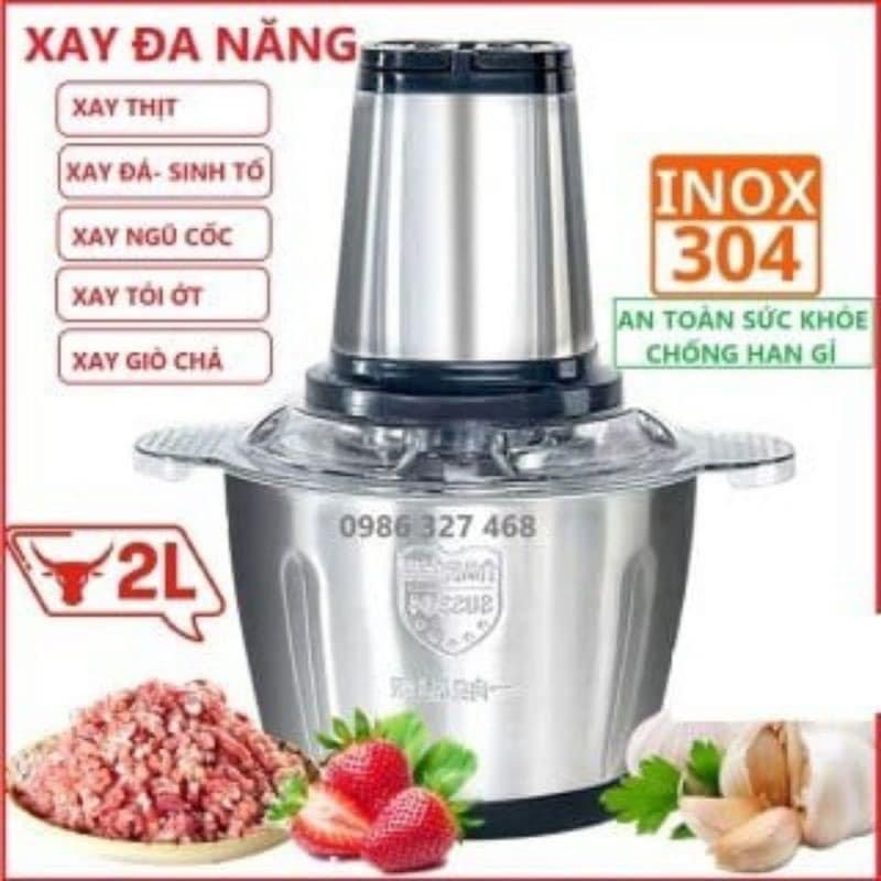 Máy xay thịt, xay tỏi ớt thực phẩm cối inox 304 lưỡi say mạnh khỏe tiết kiệm thời gian dung tích 2L nguyenthuykieu_shop1