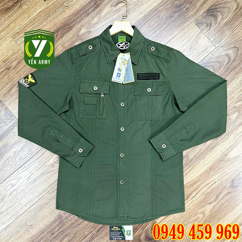 Bộ Quần Áo Lính Nam Dài Tay Túi Hộp Màu Xanh Rêu - Mã A916 + Q806