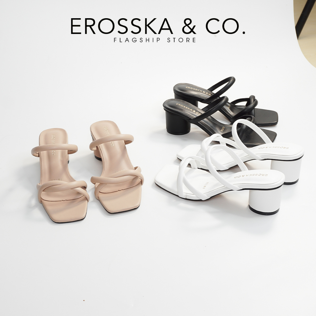 Erosska - Dép cao gót thời trang quai dây mảnh đan xoắn màu kem - EM104