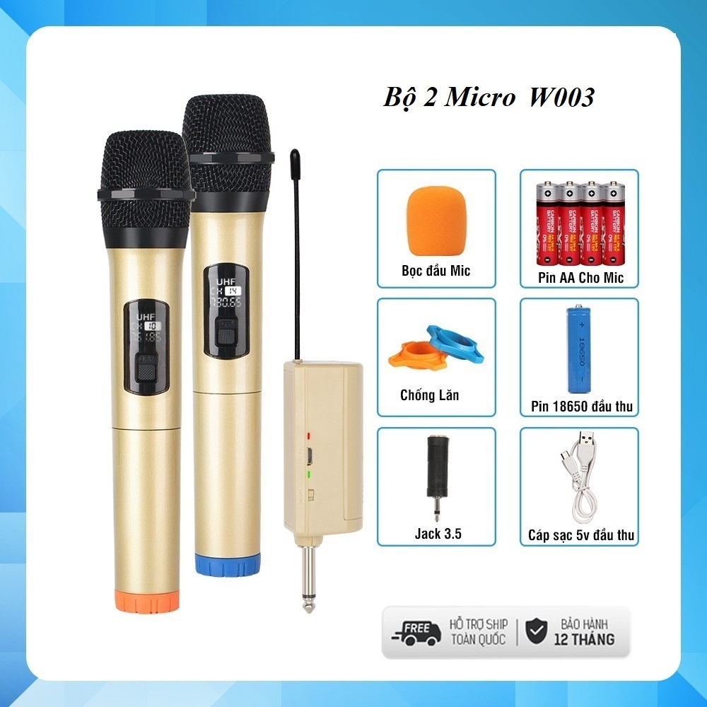 Bộ Micro Không dây Karaoke Kellytek K108 | W003 | W003A Chính hãng,hút âm, chống hú-Chuyên dùng cho amply, loa kéo
