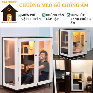  Chuồng mèo gỗ to MDF cốt xanh chống ẩm Nhà mèo Lồng mèo Nhà thú cưng giá xưởng KHÔNG CẦN LẮP ĐẶT CHS E01 