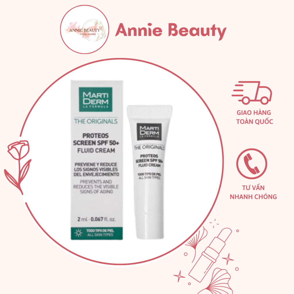 Kem chống nắng MartiDerm Proteos Screen SPF50+ 2g chống nắng phổ rộng, chăm sóc da mặt trẻ hóa, ngừa nám