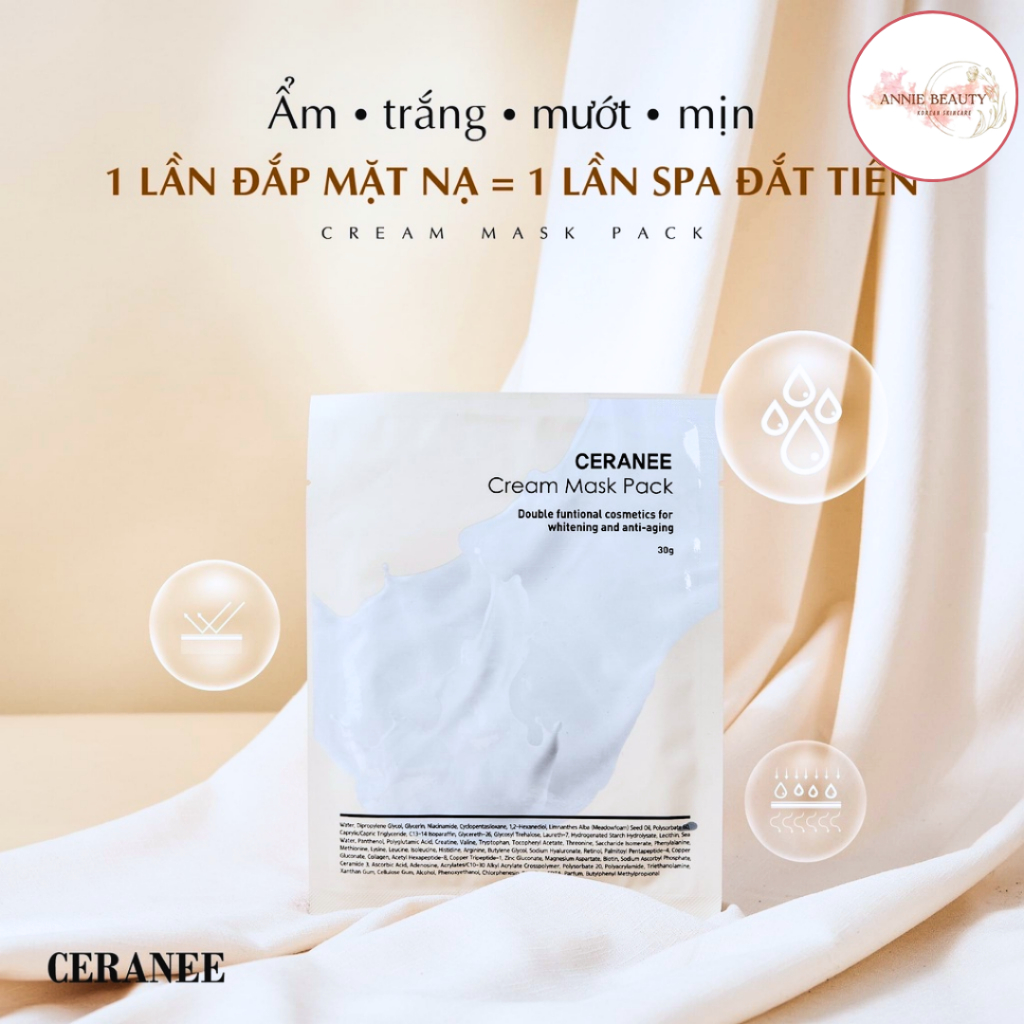 Mặt nạ CERANEE dạng kem cô đặc từ nước dừa tươi, cấp ẩm dưỡng trắng, phục hồi da nhanh chóng giúp da căng bóng mềm mượt