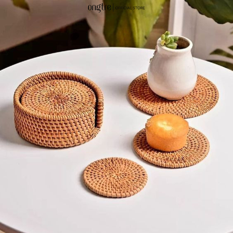 Lót Ly Mây Guột ONGTRE đan tay thủ công hình Tròn, Vuông Đường Kính 8 -10cm